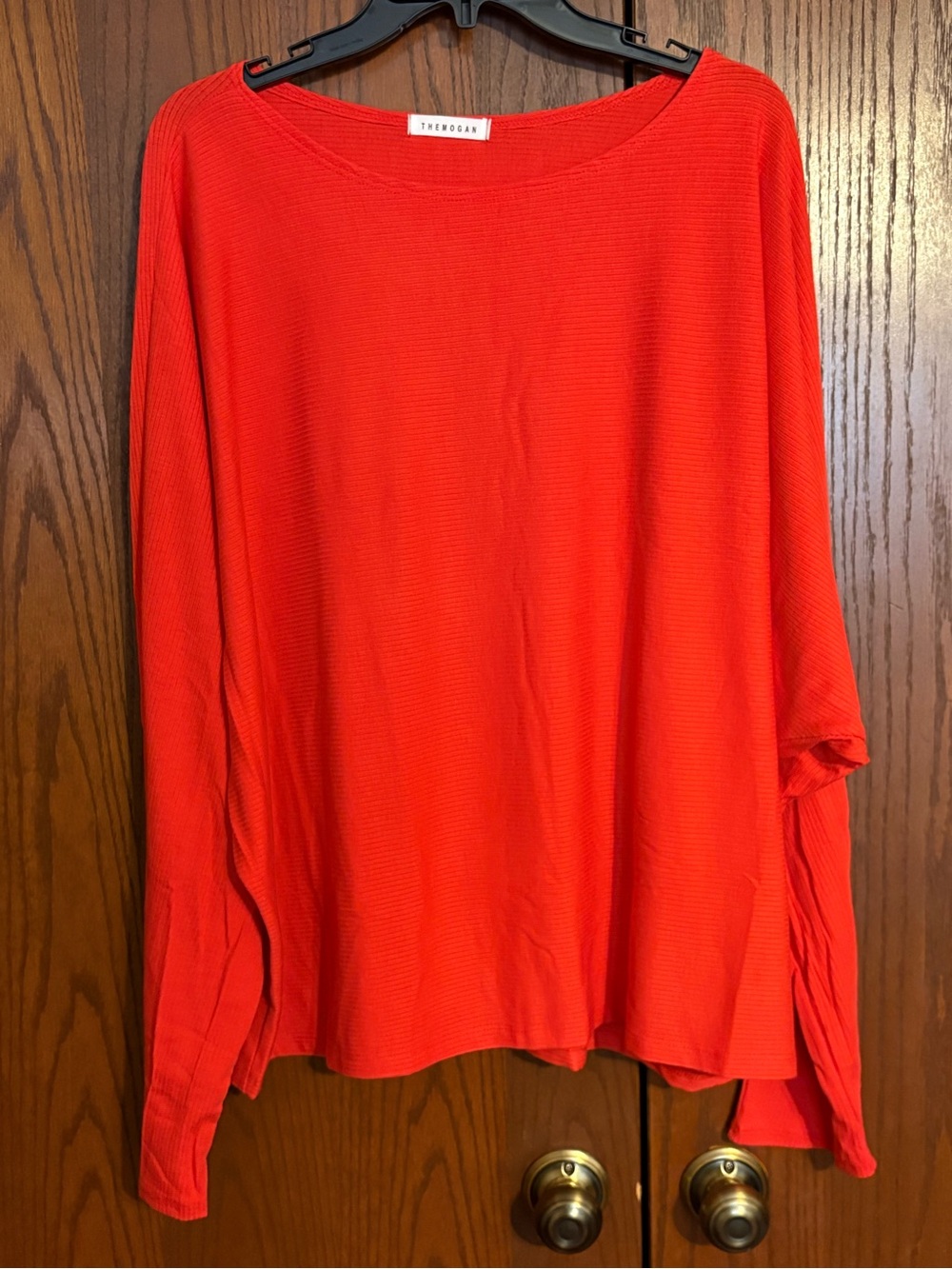 TheMogan Women's Long Sleeve Red Boatneck Top 3X